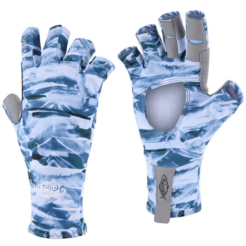 Palmyth UV Protection Fishing Fingerless Gloves UPF50+ Sun Gloves Men Women for Kayaking, Hiking, Paddling, Driving, Canoeing, Rowing (Air Mountain Sky, Large) - Image 1